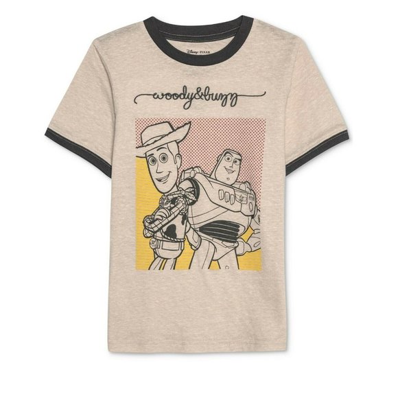 Disney 4 Oatmeal Tan Wood & Buzz TShirt NWT BF28 - Picture 1 of 4